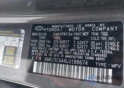 2020 Hyundai Tucson Value z USA, uszkodzony, nr VIN KM8J3CA44LU188674